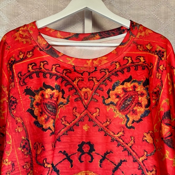 Bright Coral Crewneck Sweatshirt with Bohemian Print, 4X - Picture 2 of 3